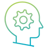 Icon of a gear inside outline of a head
