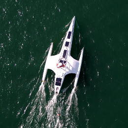 The Mayflower Autonomous Ship navigating autonomously across the ocean.